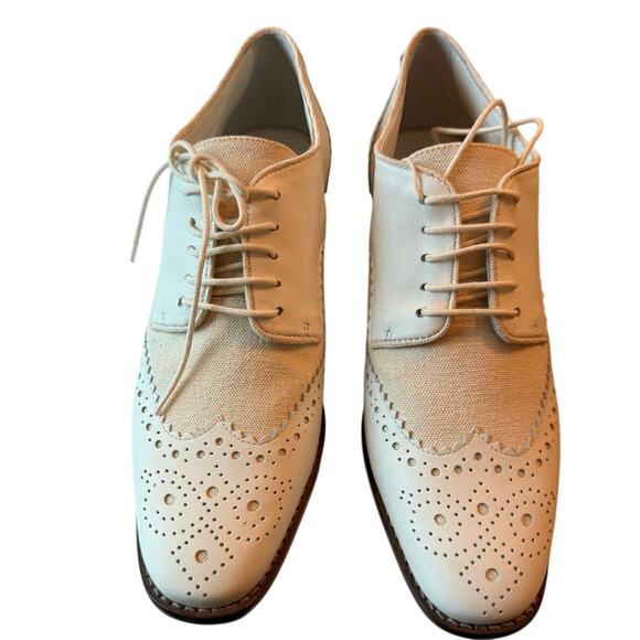 Zimmermann Oxfords Ivory Heeled Luxury Leather Canvas Brogues Size 38 7.5 NIB - Picture 3 of 10